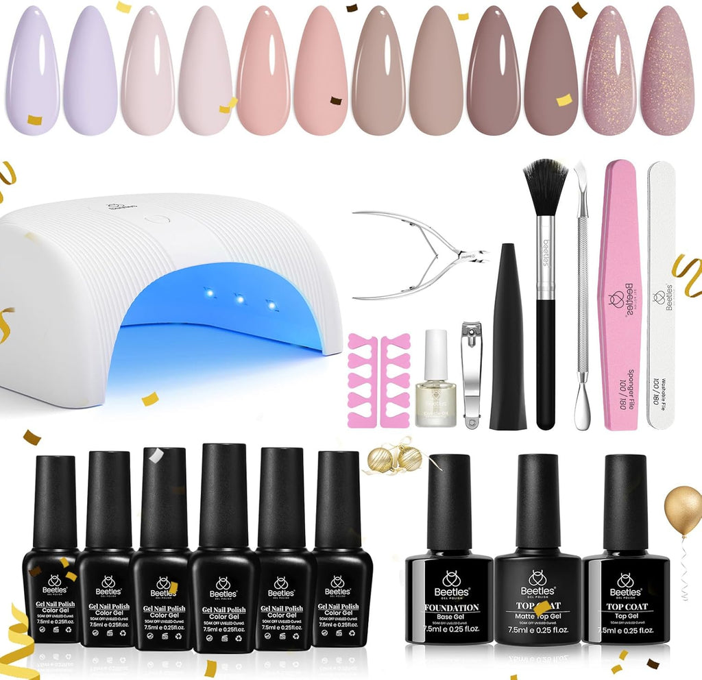 Beetles gel nail polish kit front view with 36W UV LED lamp and bottles