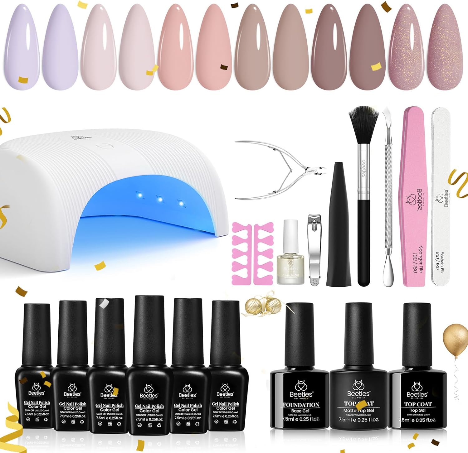 Beetles nude neutral gel polish kit with 36W LED lamp front view
