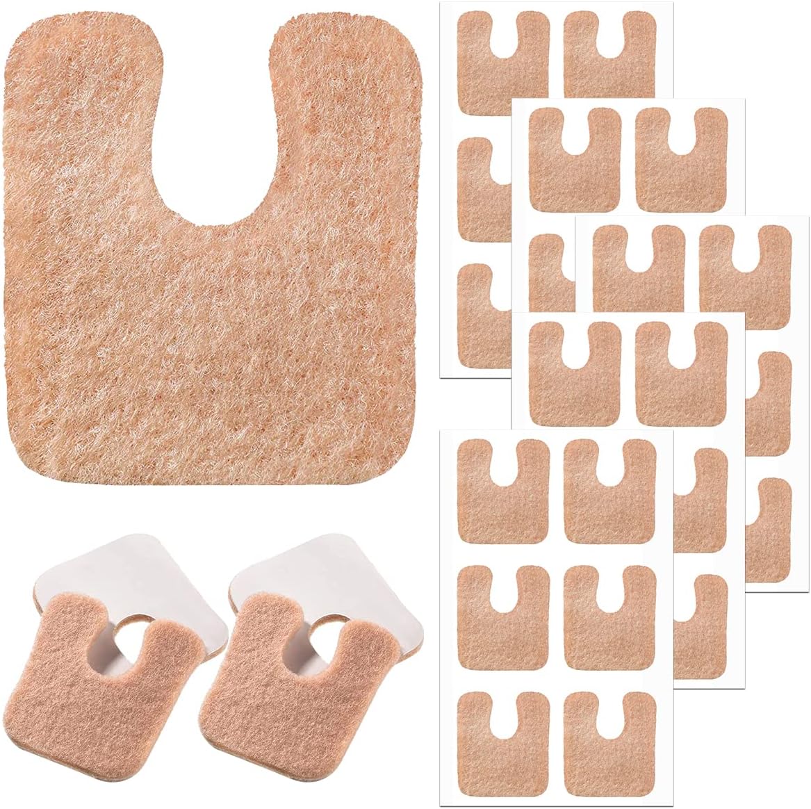 MoyRetty U Shaped Felt Callus Pads 30 pieces front view for foot pain relief.