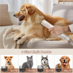 Six in one pet grooming tool attachments laid out next to the main vacuum unit.
