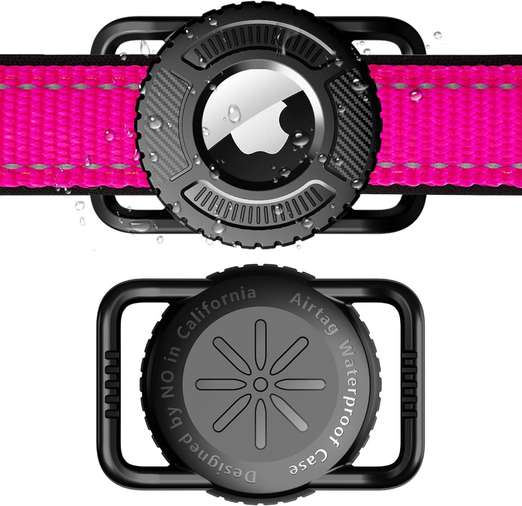Close up of the removable metal loop attachment on the black protective pet tracker case