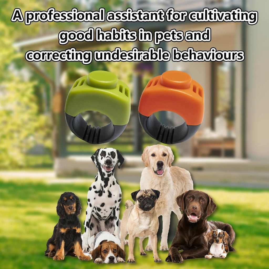 Generic positive reinforcement pet clicker rings packaging contents for cat and puppy obedience training.