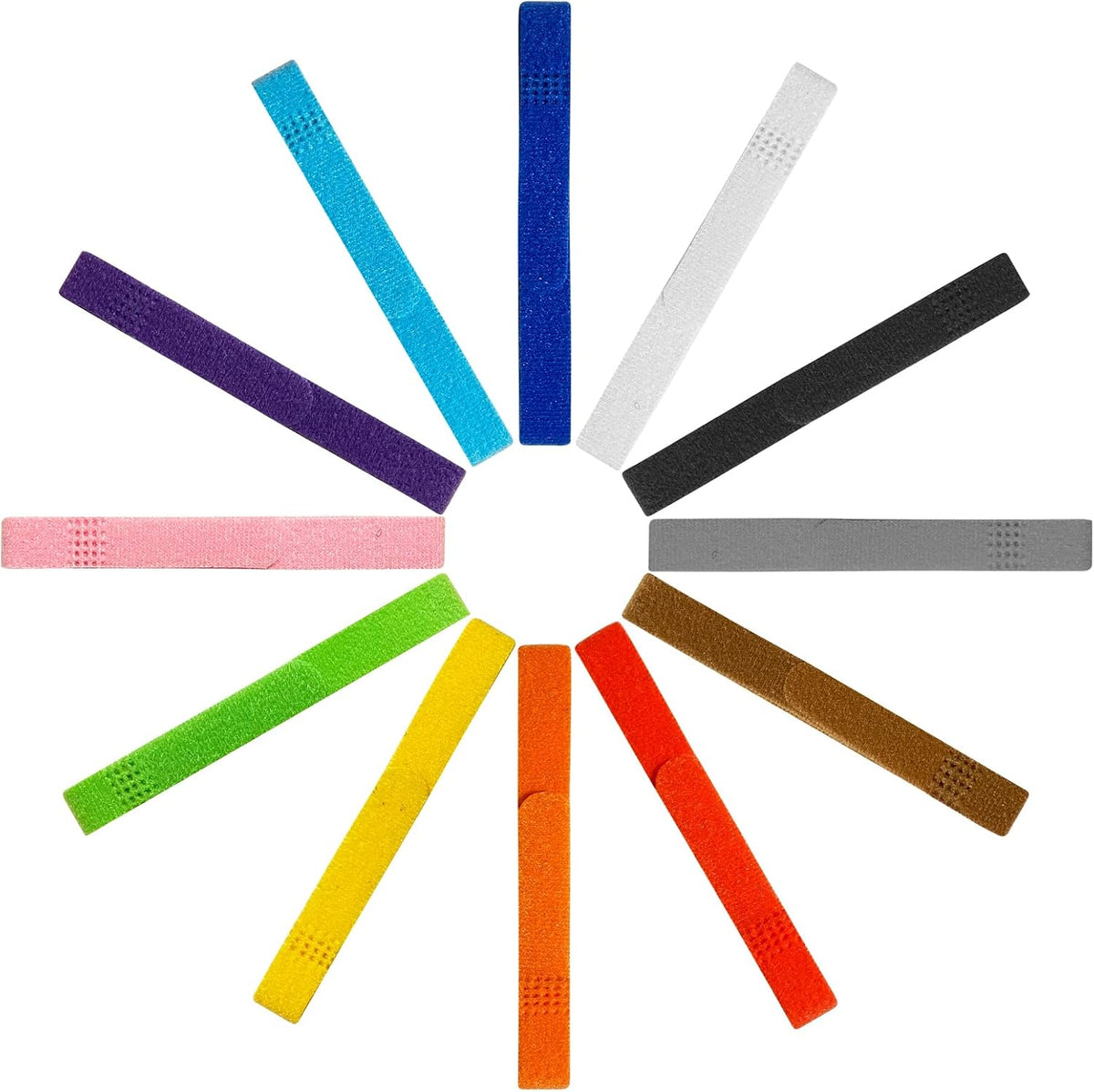 Bilkeru puppy collars for litter front view showing twelve different colorful identification bands laid out neatly.