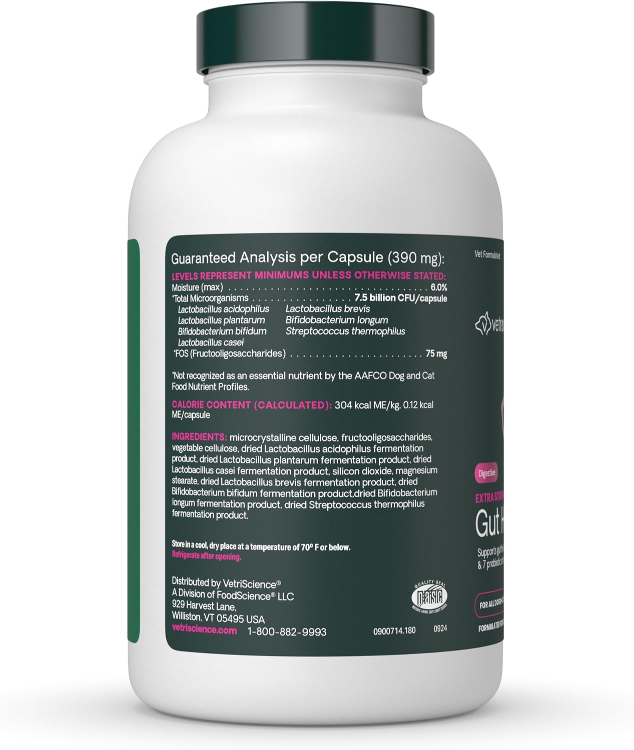 VetriScience hypoallergenic dog and cat gut health supplement packaging details
