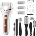 SilkGlow electric foot callus remover front view showing white ergonomic handle and digital power display screen.