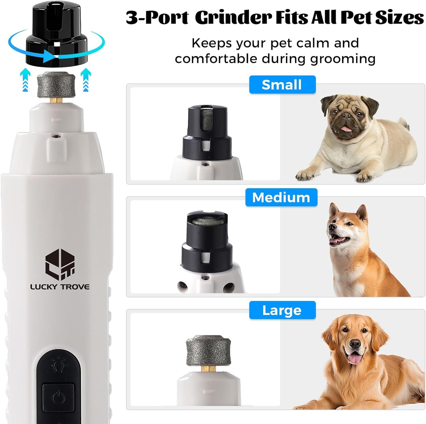 Lucky Trove grooming tool showing USB-C charging port