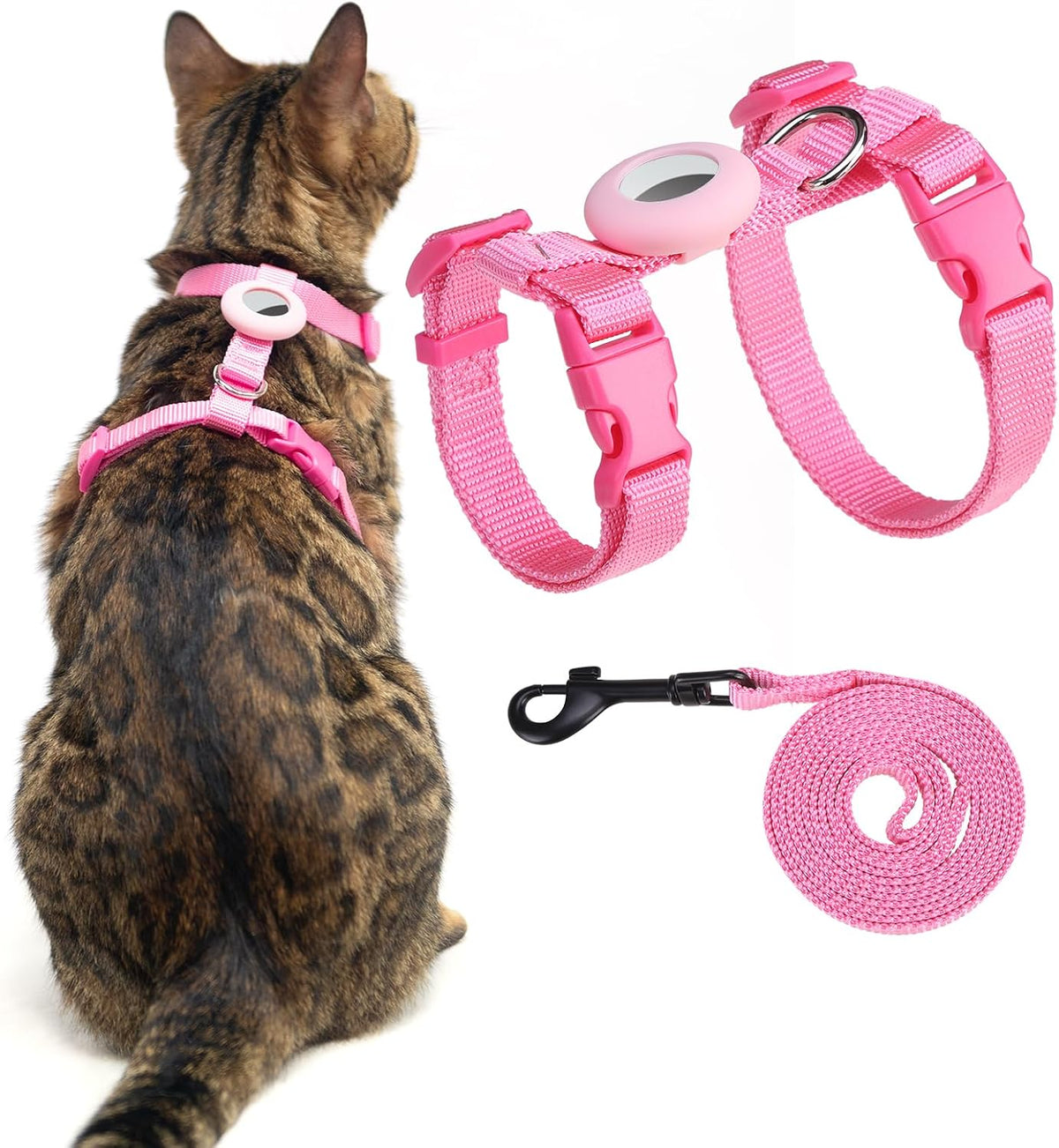 Cat Harness and Leash Set with Airtag Holder for Walking & Travelling, Escape Proof Cat Harness for Small Medium Large Kitten, Adjustable Lightweight Soft Cat Vests (Purple) - Image 10