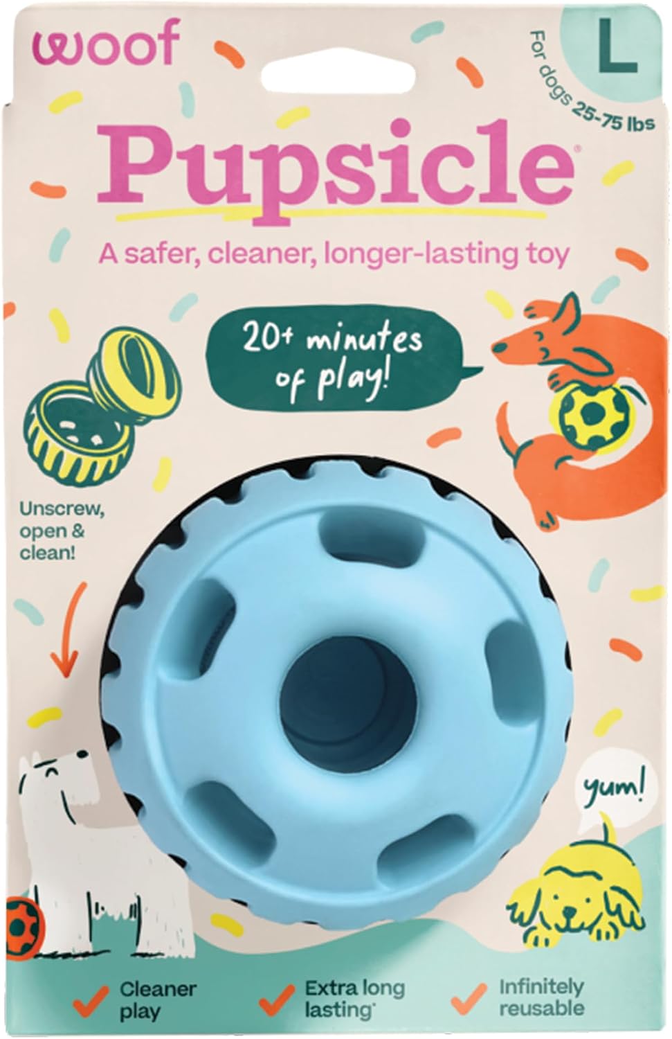 WOOF Party Pupsicle - Long-Lasting Interactive Dog Toys for Boredom - Low-Mess Design - Birthday Gifts for Dogs - Large Dog Toys - Party Pink - Image 9