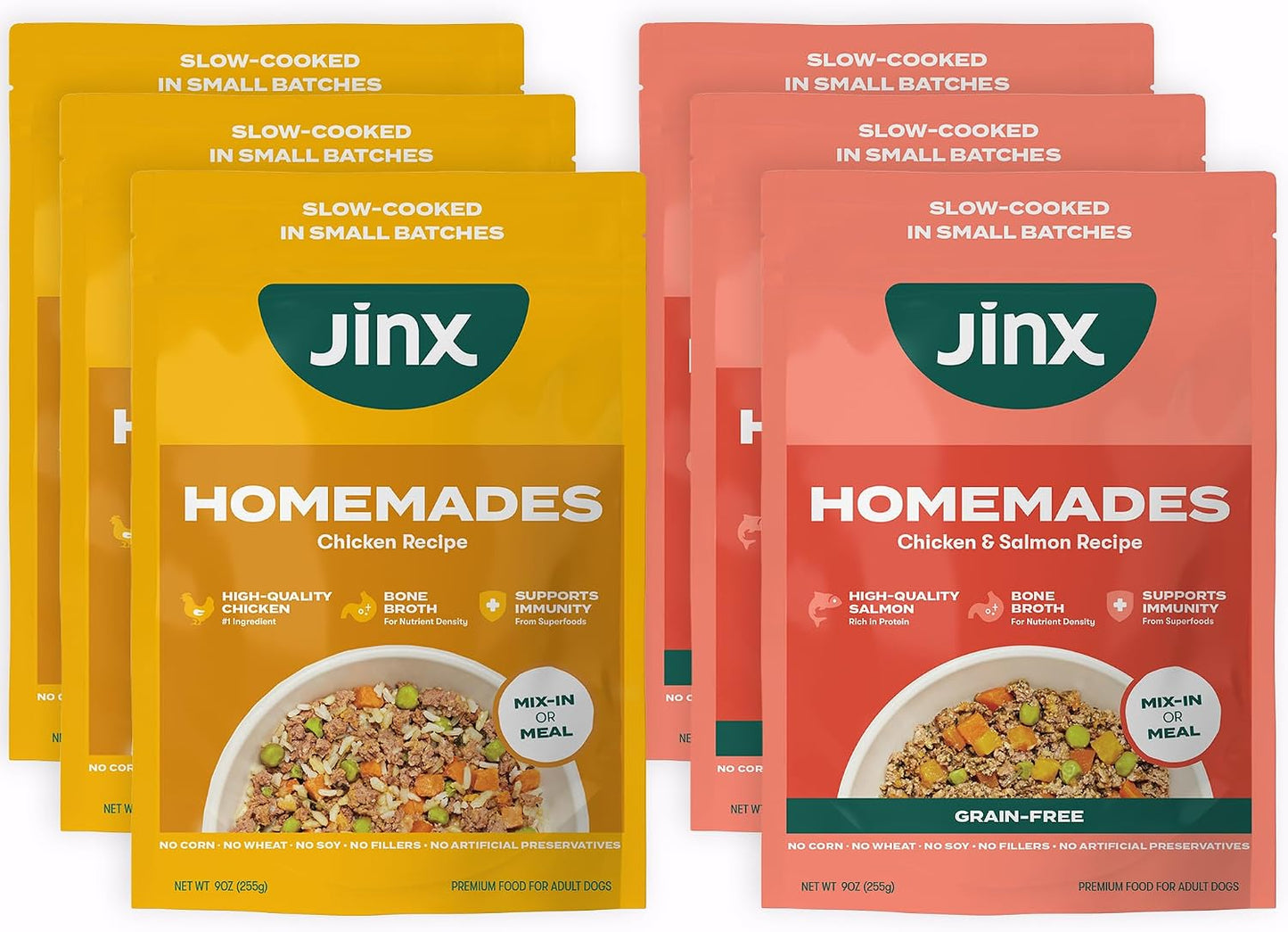 Jinx Beef & Chicken Grain Free Wet Dog Food Pouches, Meal or Dog Food Topper Mix-in, Made with Real Beef & Chicken, Bone Broth, No Fillers - Puppy, Adult, Senior, 9oz, 6 Pack - Image 14