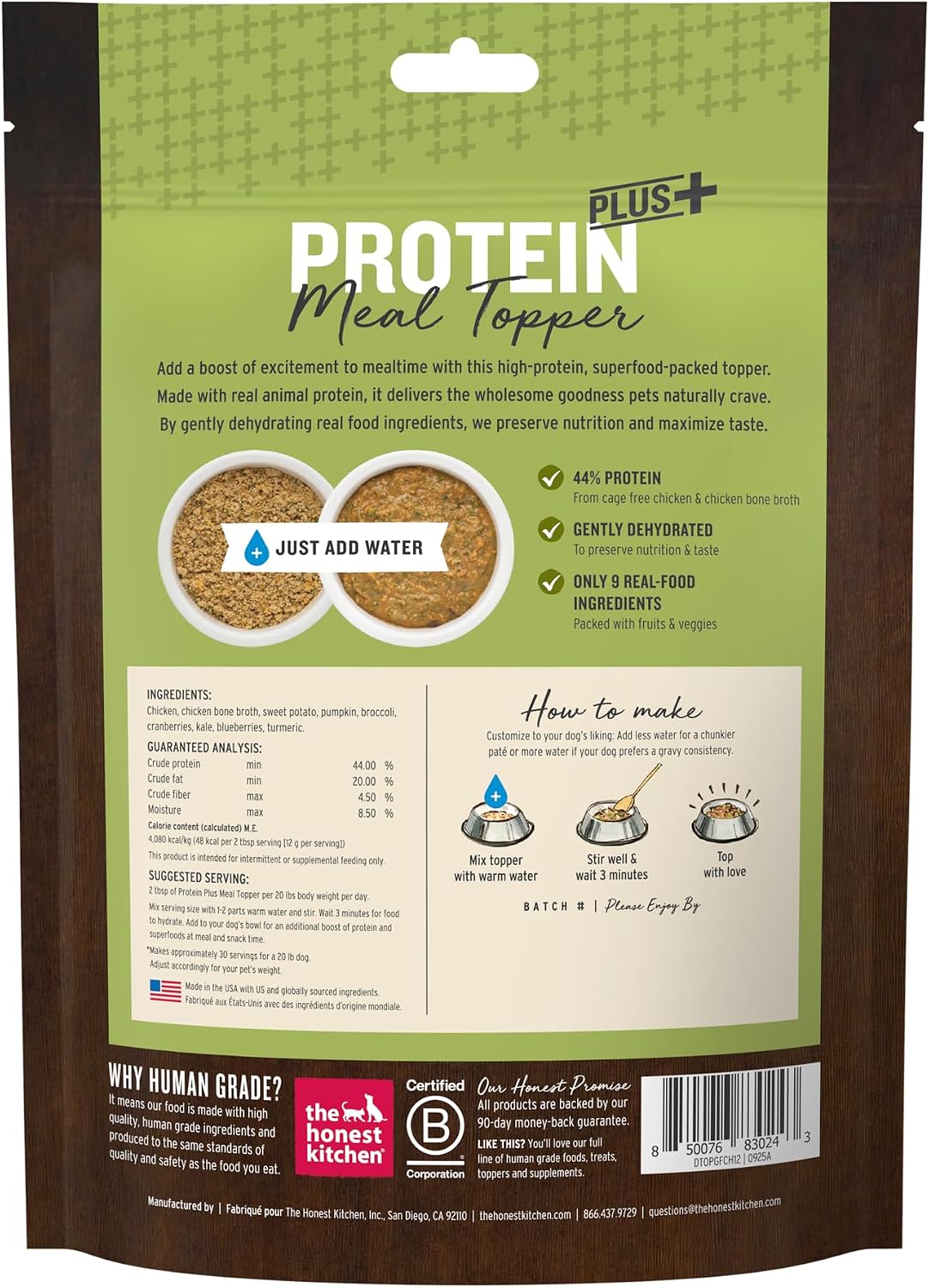 The Honest Kitchen dehydrated dog food topper ingredients label