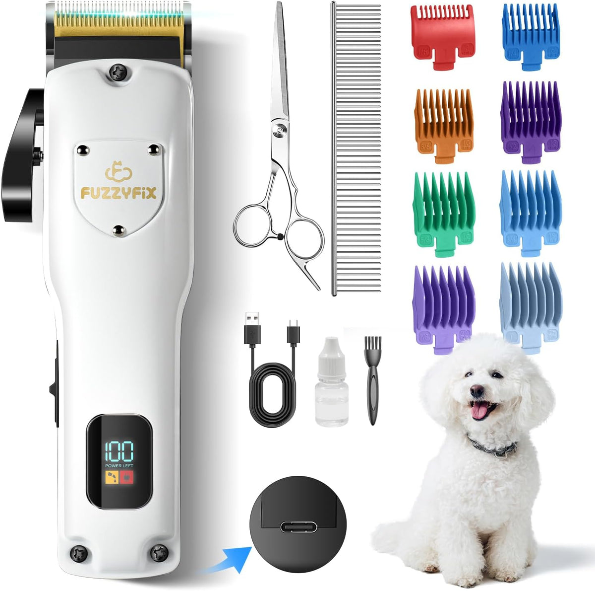 Low vibration heavy duty dog trimmer being cleaned with the maintenance brush