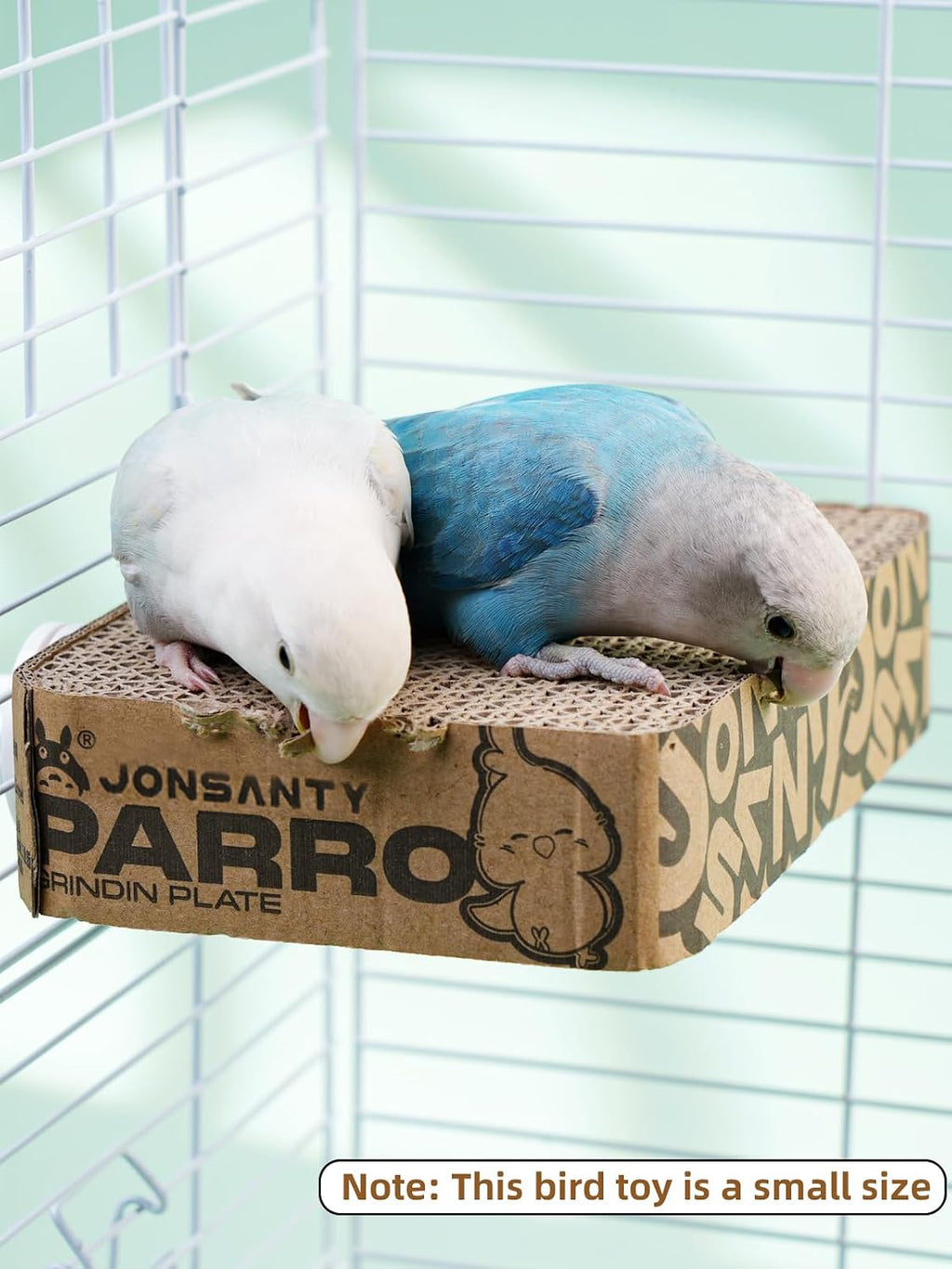 Cockatiel interacting with Jons Nty natural shredding toy