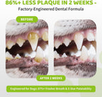 No brush dog tooth cleaning powder sprinkled over dry pet kibble for easy mealtime application