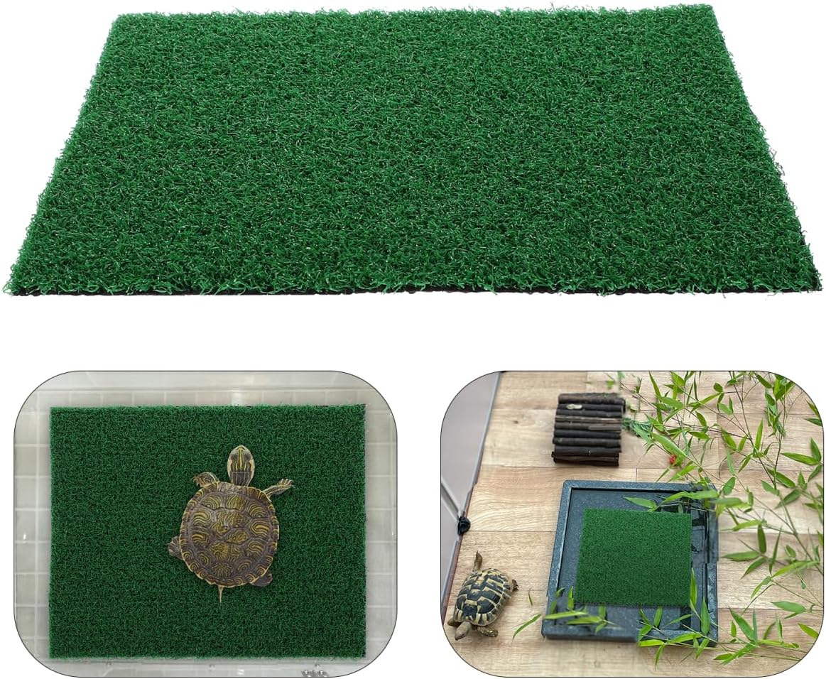 Yardwe durable simulation grass mat being trimmed for a custom reptile enclosure.