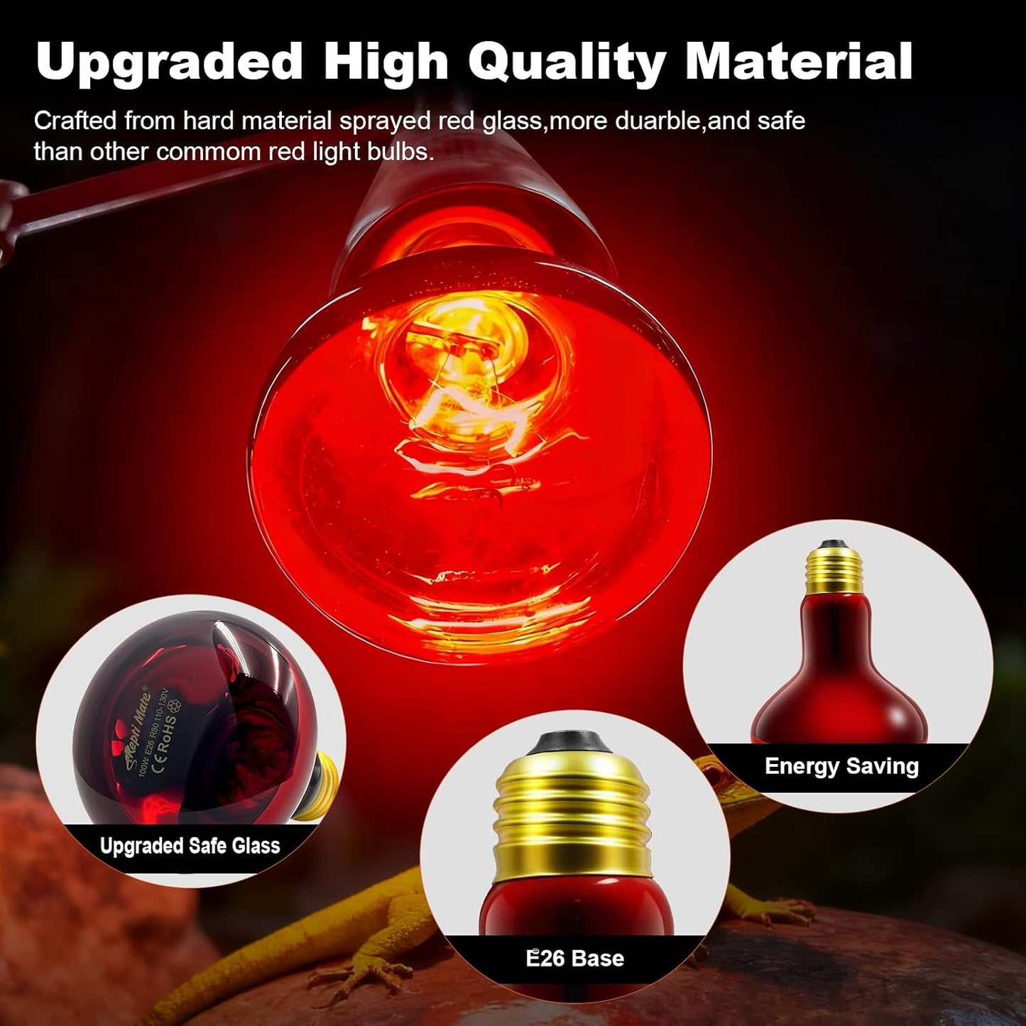 Wacool Terra infrared heat lamp inside a reptile enclosure setup