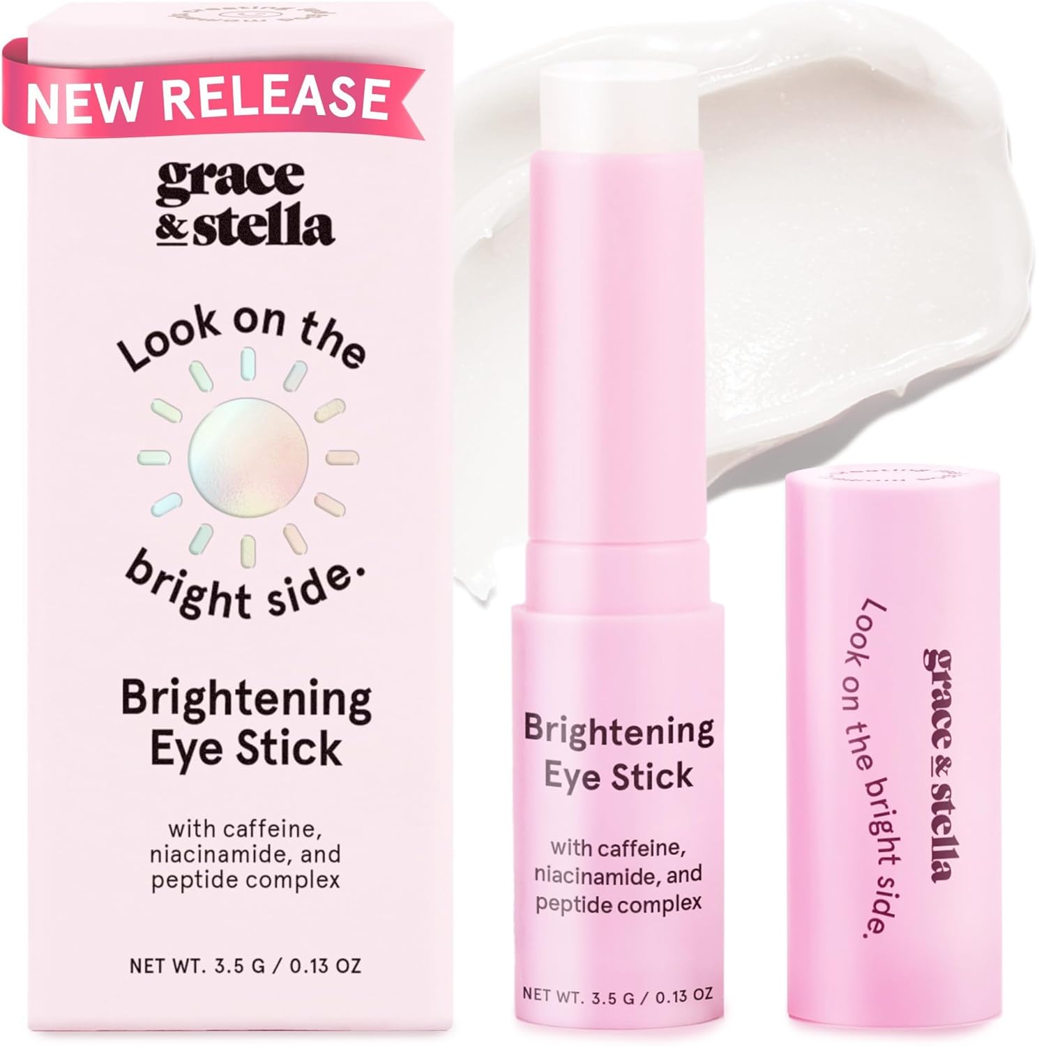 grace & stella under eye brightener balm stick front view packaging