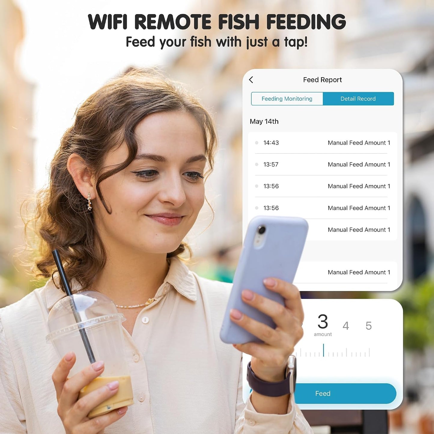 Ycozy smart fish feeder LCD display and digital control panel close up