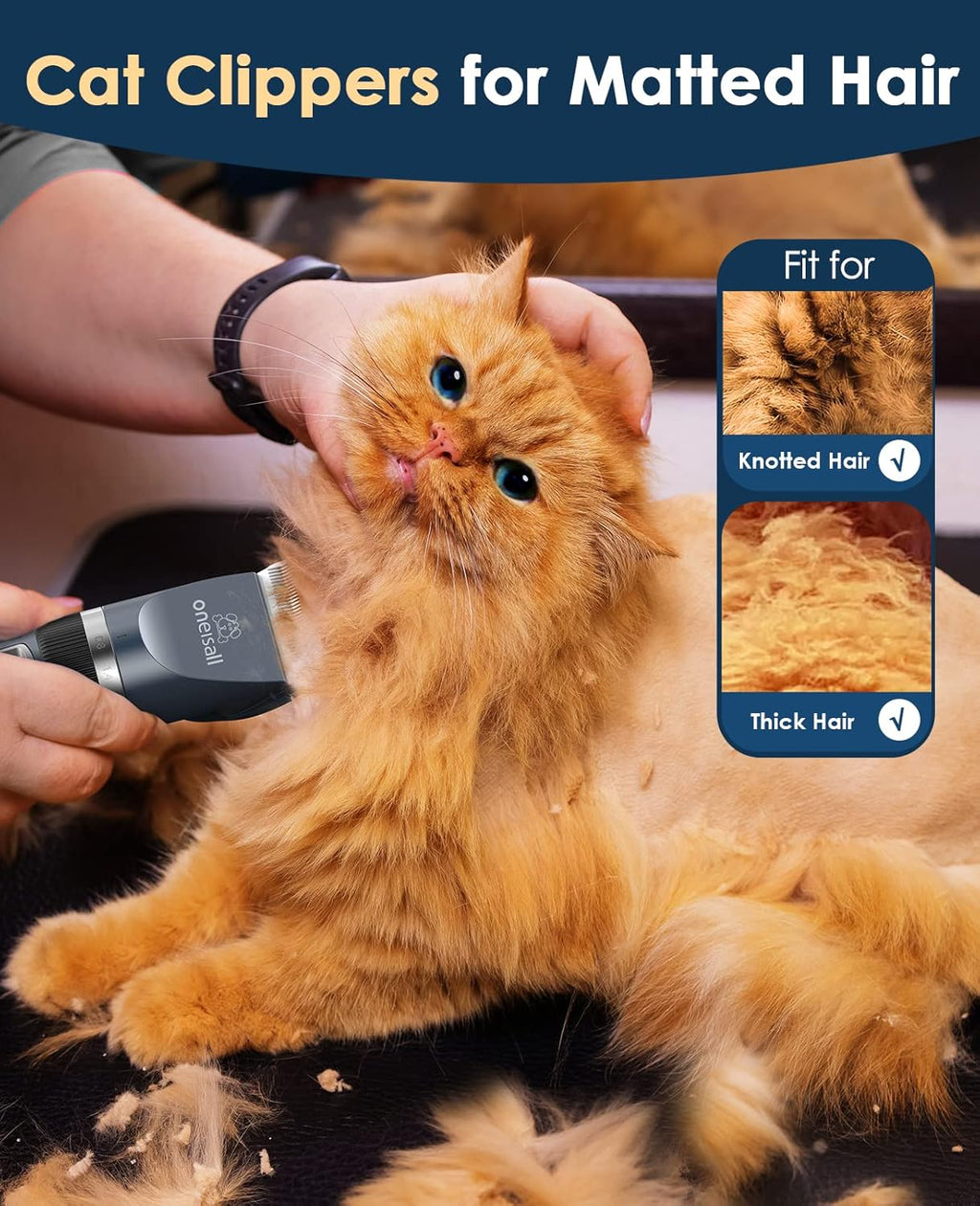 Close up of the intelligent LCD power display on the Oneisall cordless pet shaver.