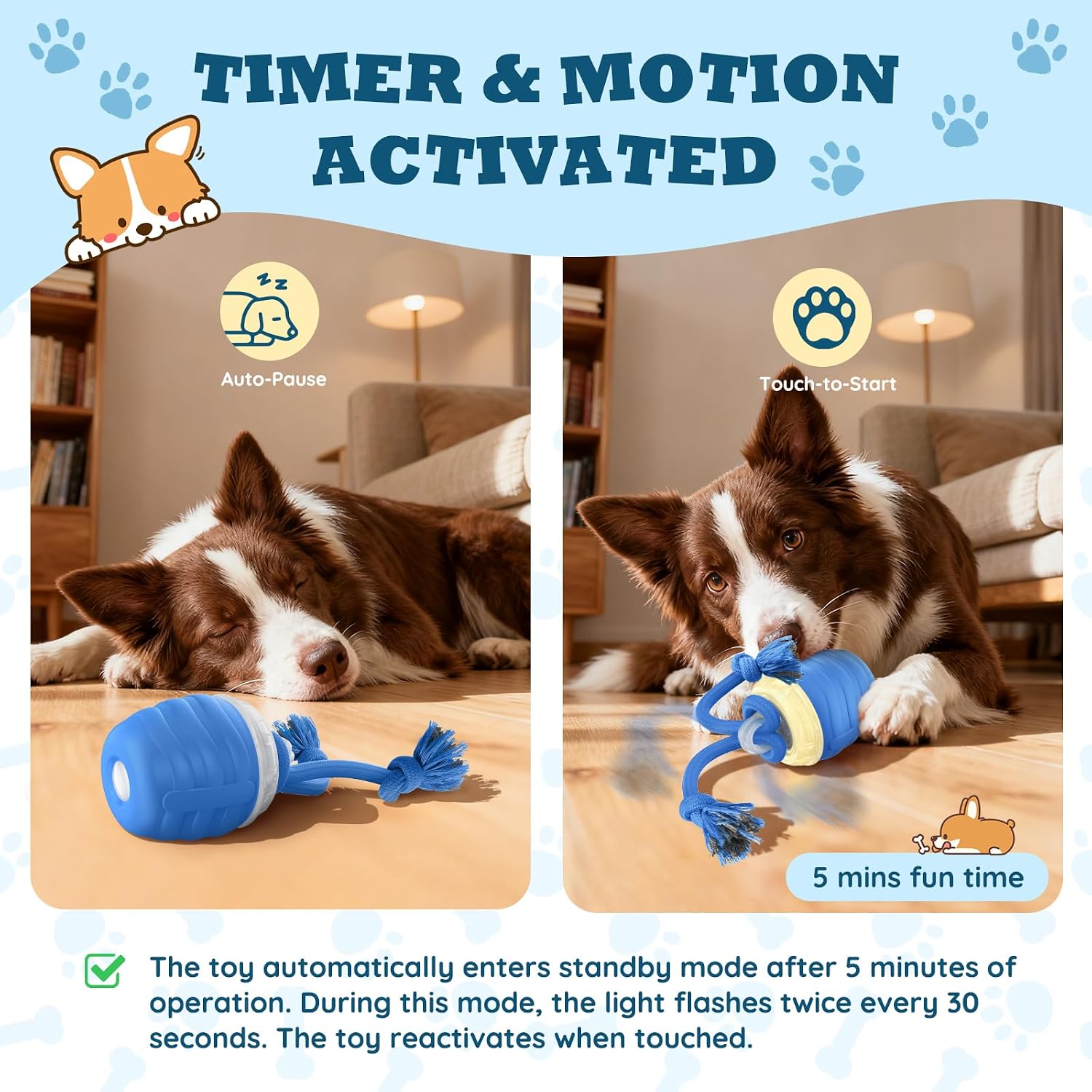 Blue automatic rolling ball toy for large dogs