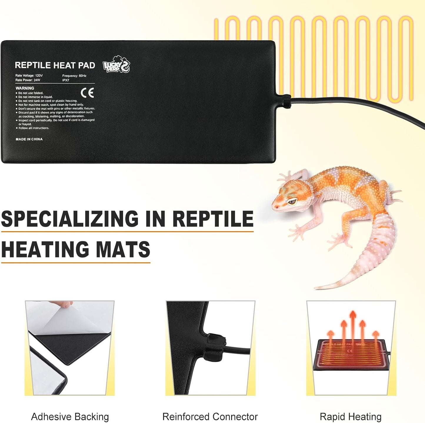LUCKY HERP premium reptile heat mat packaging and contents overview