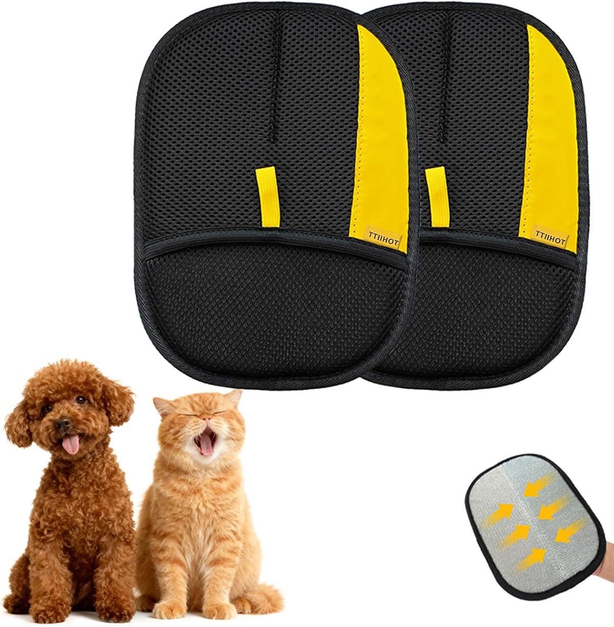 TTIIHOT Electrostatic Pet Hair Removal Gloves front view for dog and cat fur cleaning