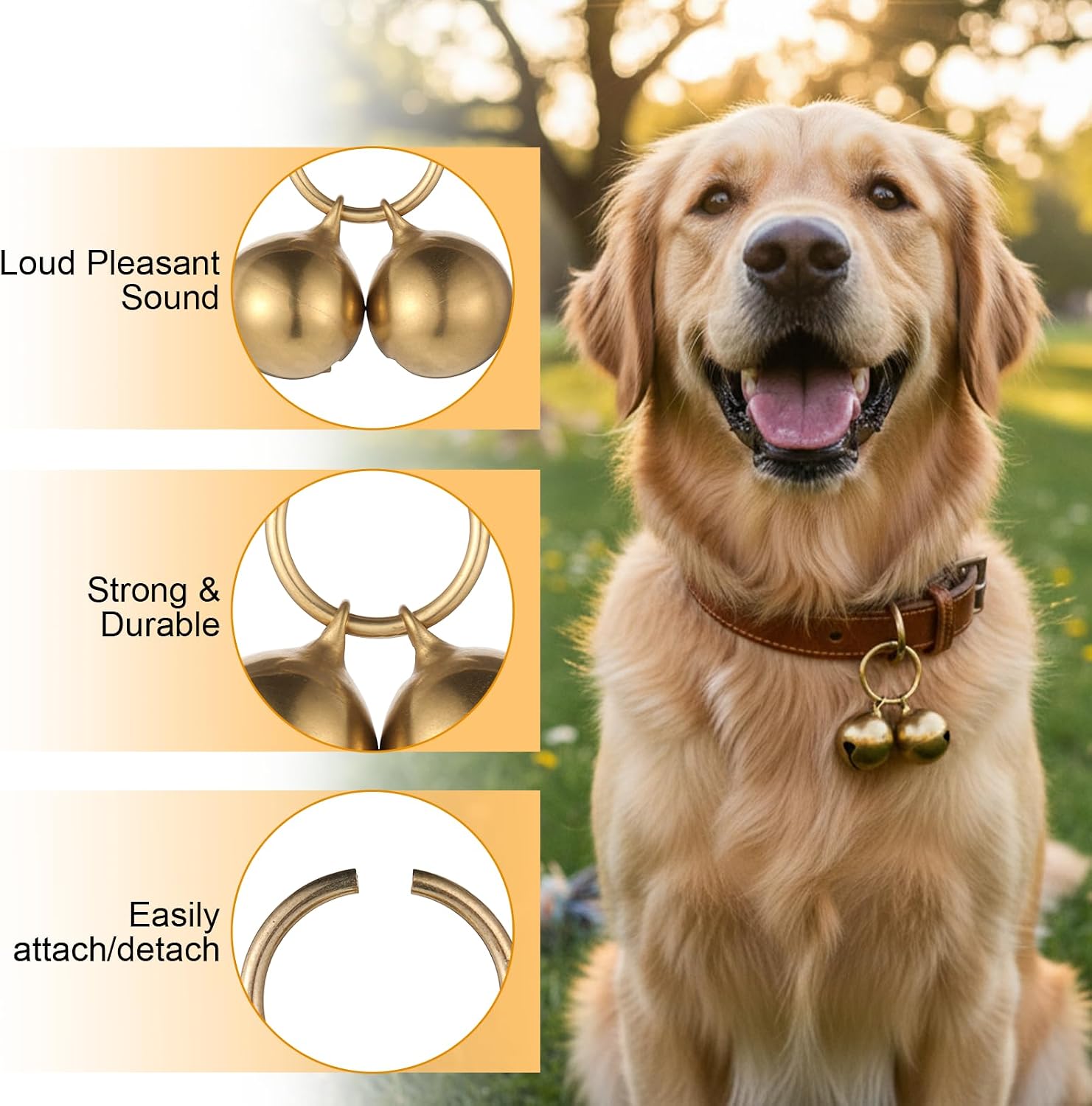 Vintage style TIESOME cat collar bells displayed together on a clean background