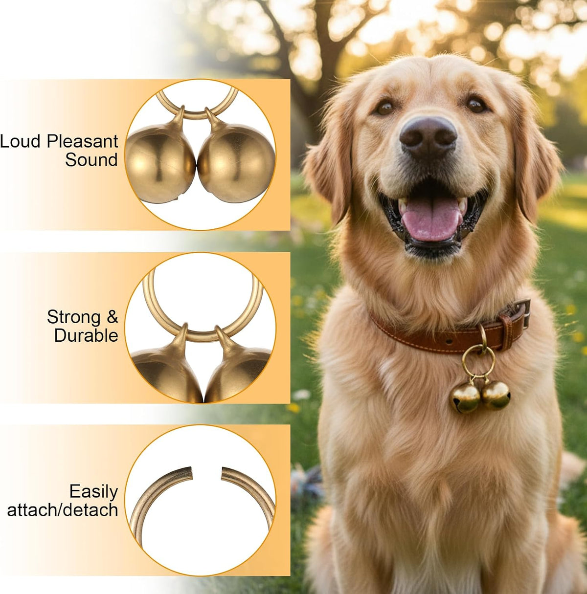Vintage style TIESOME cat collar bells displayed together on a clean background