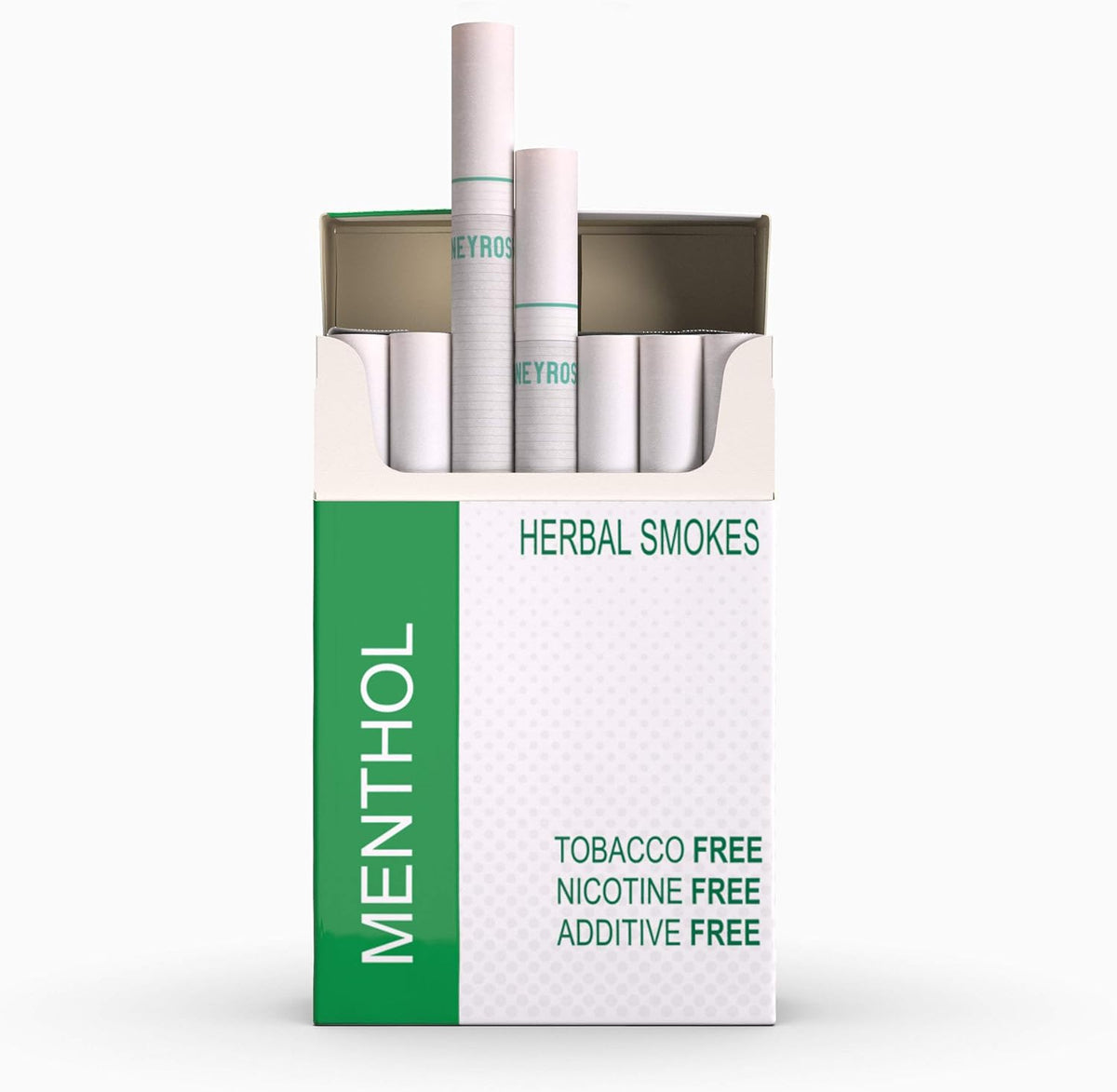 Honeyrose Menthol Herbal Cigarettes pack front view showing nicotine free label.