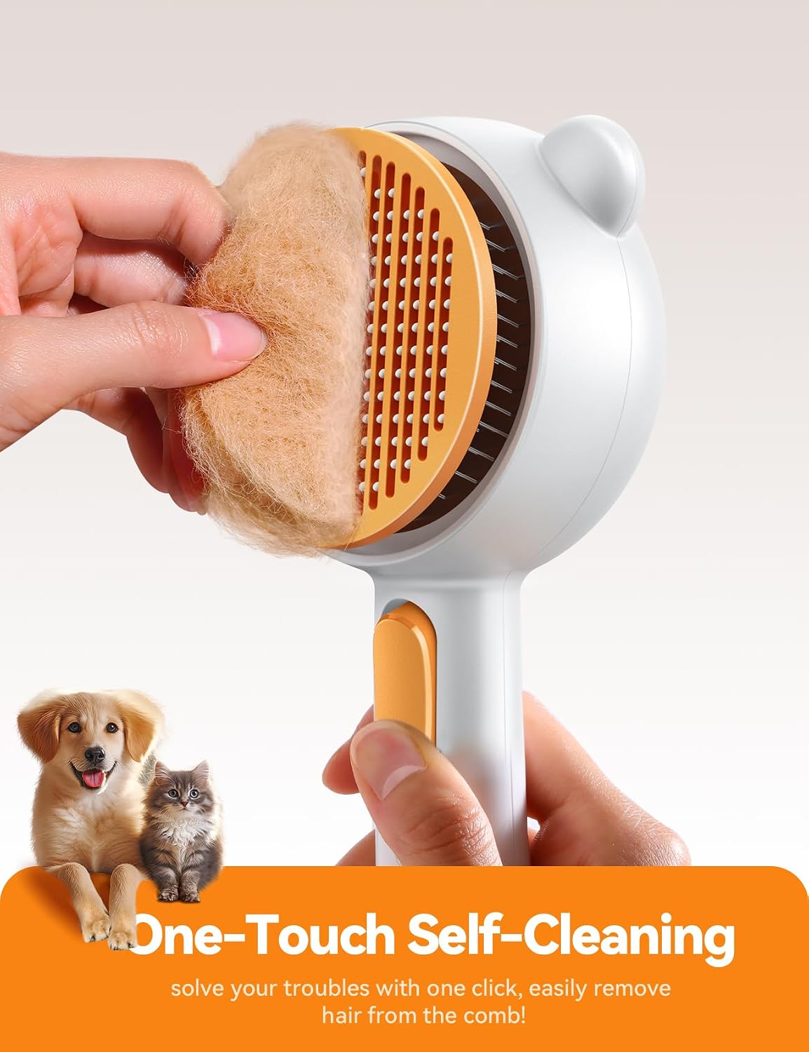 FEELNEEDY dog shedding brush side profile demonstrating the water tank reservoir inlet.