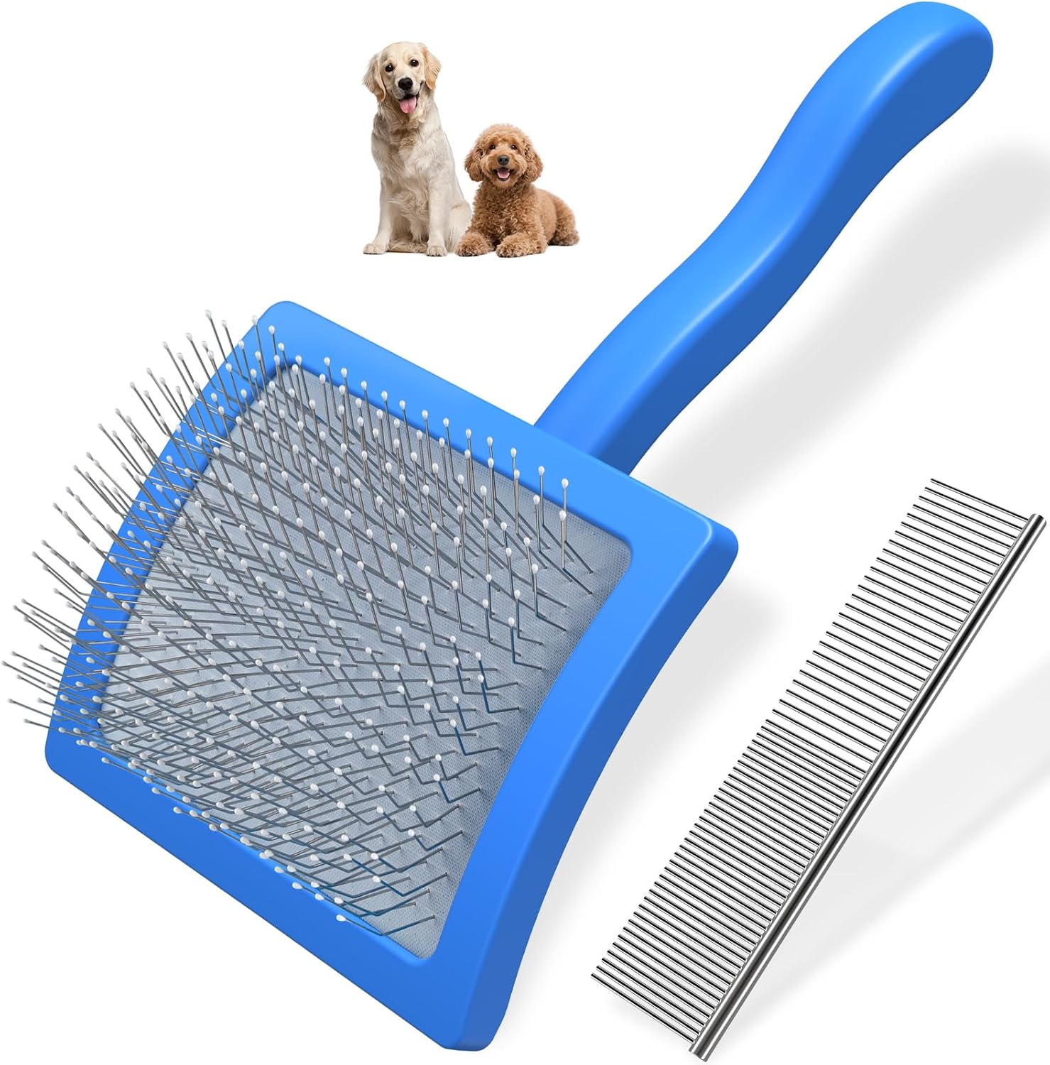 2PCS Slicker Brush for Dogs & Pet Comb,Professional Dog Grooming Brush (Goldendoodles,Poodles,Labradoodles) with Extra Long Pins to Effectively Remove Tangles, Knots and Mats (Blue, Large) - Image 10