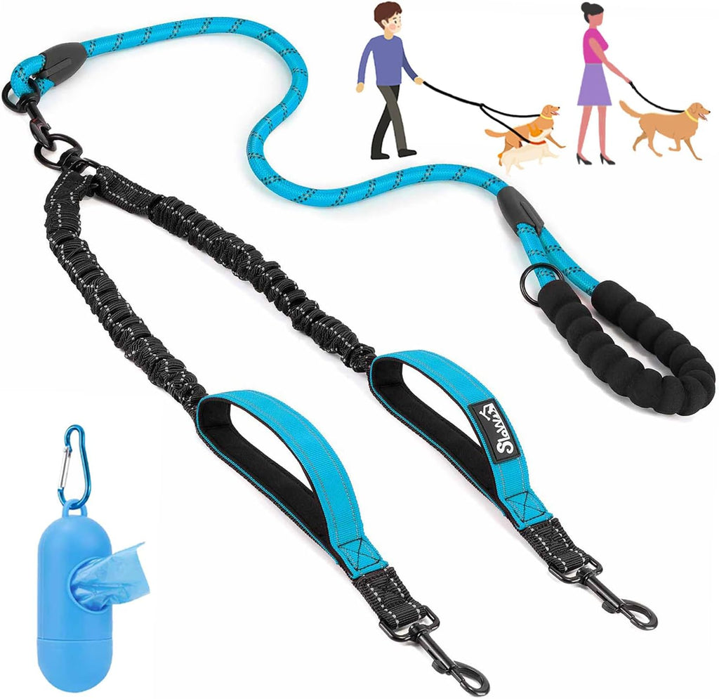 Lukovee double dog leash front view tangle free dual lead for two dogs walking.