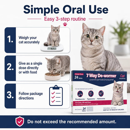 Feline broad spectrum parasite control tablets for cats three pounds and over