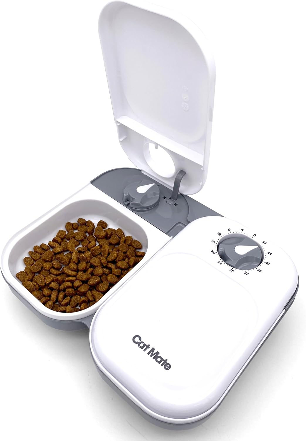 Cat Mate C200 automatic pet feeder front view showing two meal compartments