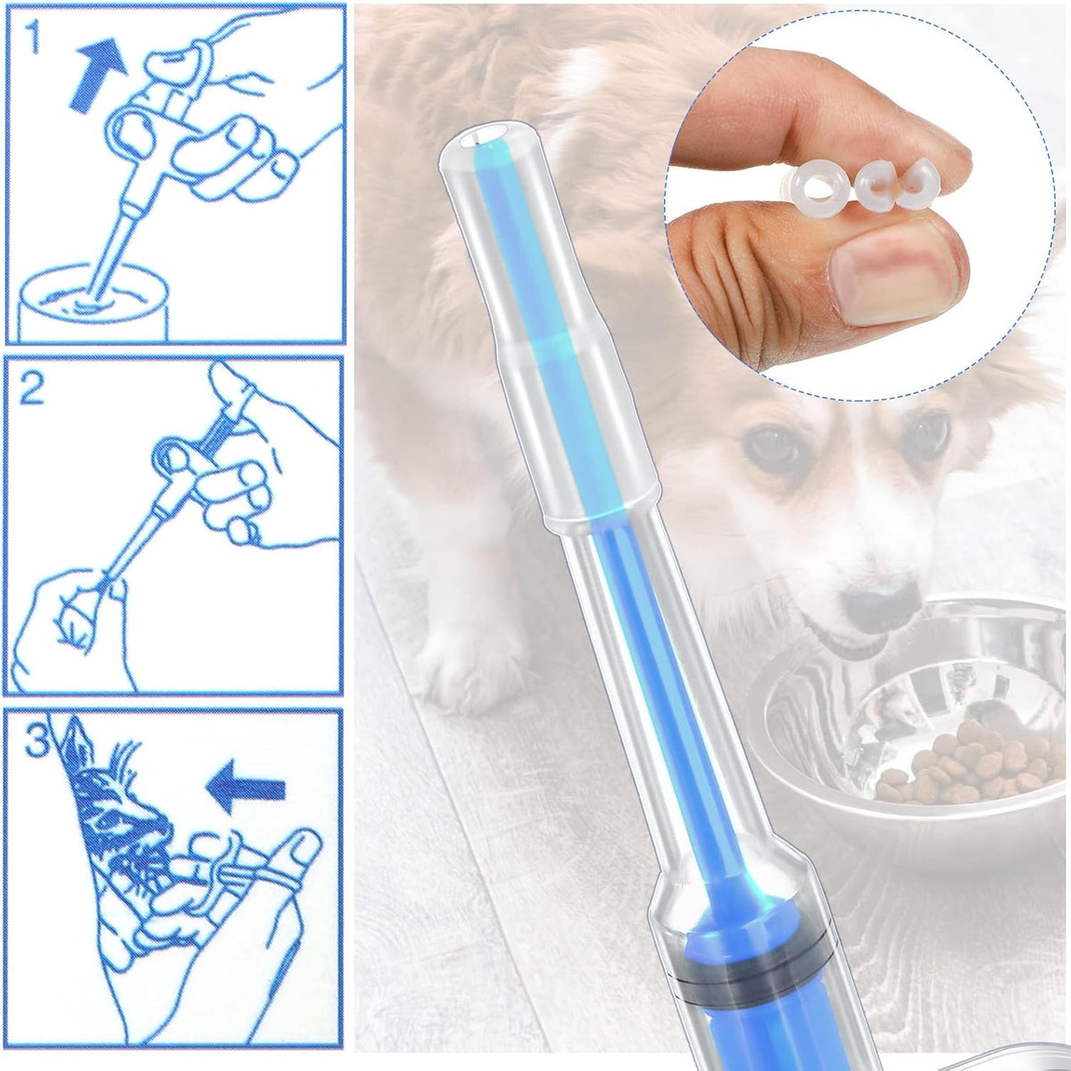 Nuanchu oral medication pusher for small animals demonstrating the double finger loops