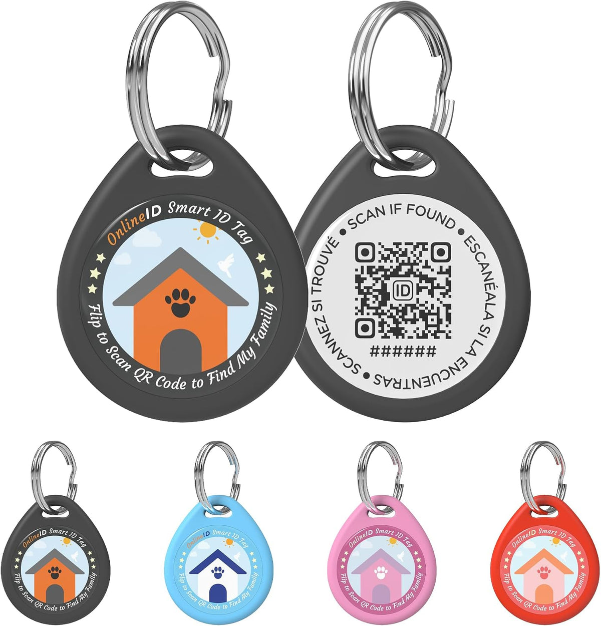 QRTAGLAB Personalized Cat Tags front view showing sleek black smart pet ID design.