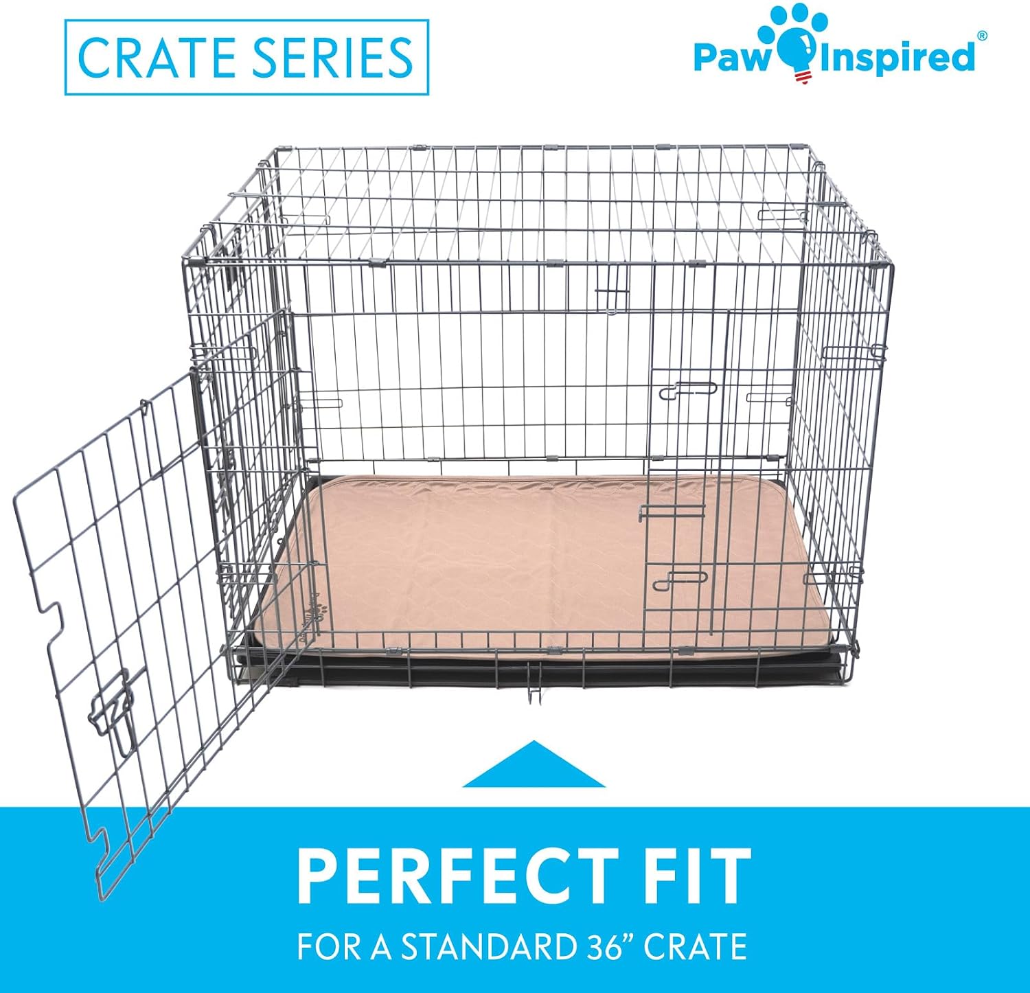 Paw Inspired reusable pee pad inside a 36 inch dog kennel