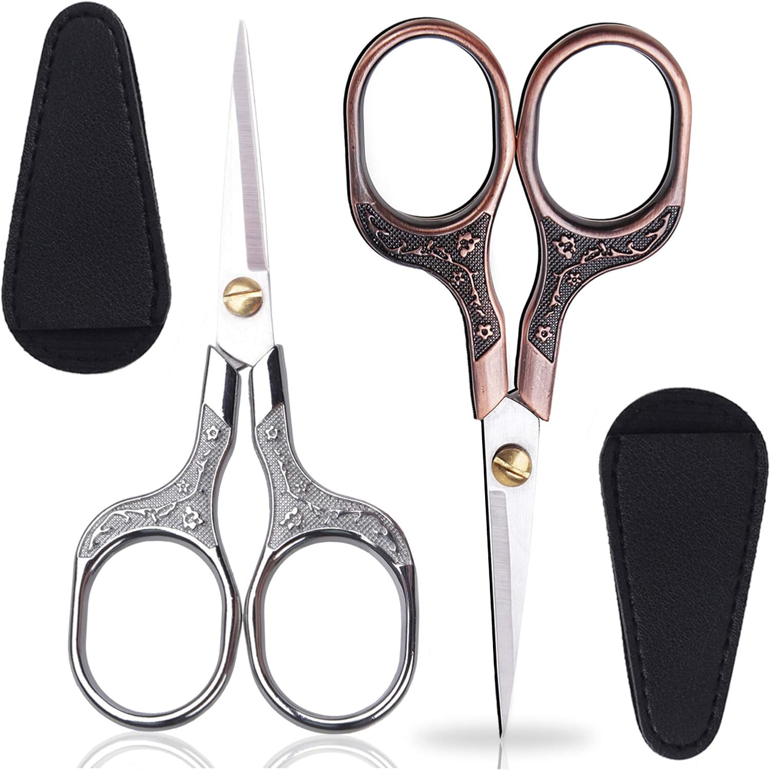 KISTARCH vintage precision scissors front view showing silver and copper red pairs