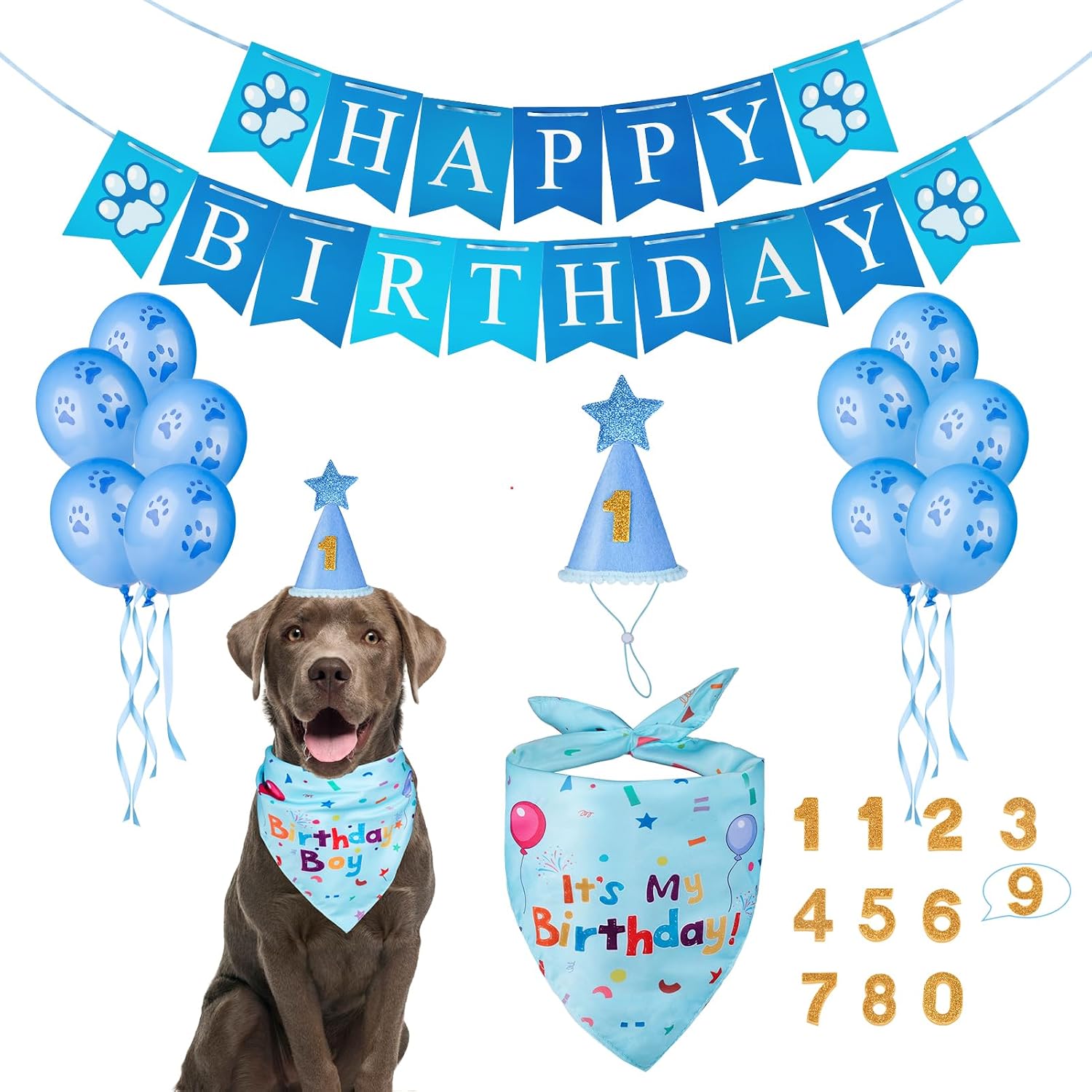 Dog Birthday Party Supplies, Dog Birthday Bandana Set, Dog Boy Girl Birthday Party Hat with Numbers for Large Medium Small Dogs Pet (Blue) - Image 11