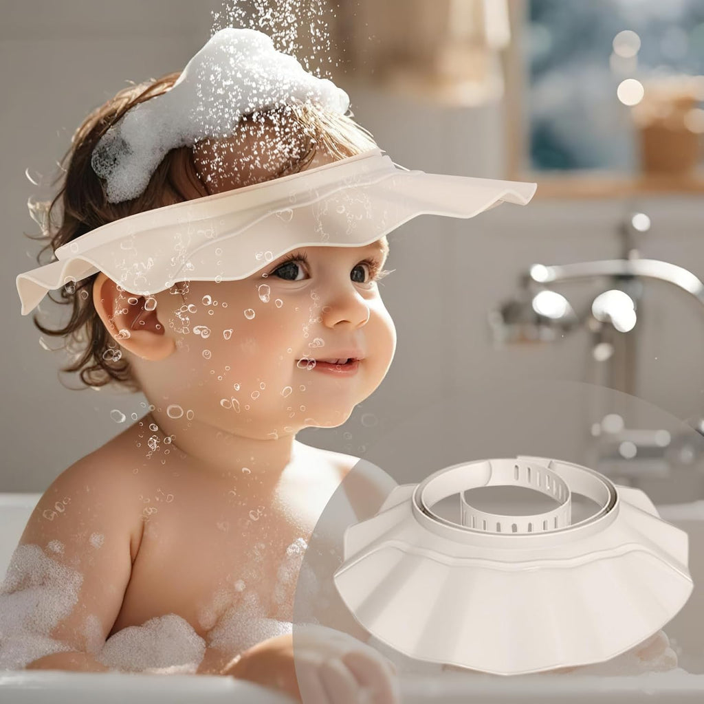 Kolahol baby shower cap front view beige silicone adjustable bath visor