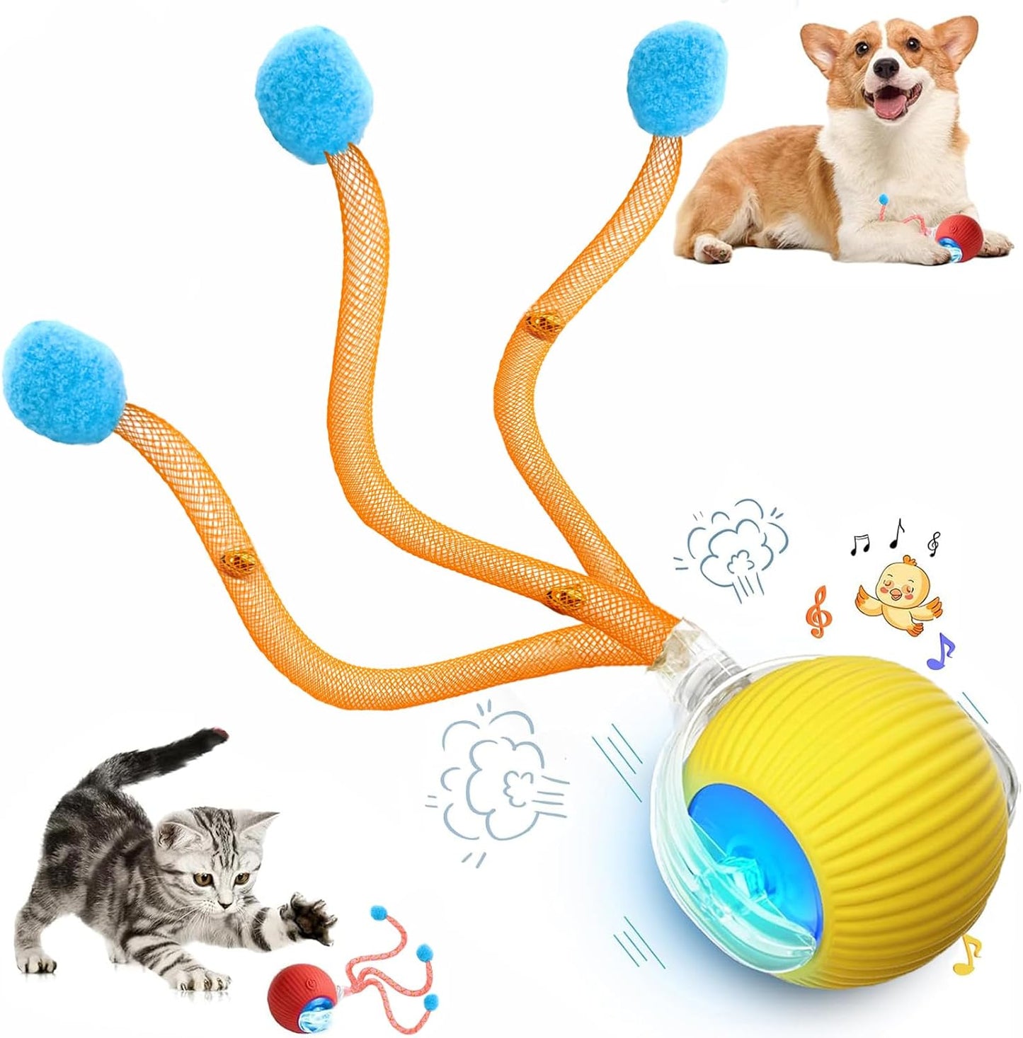 2 Packs Speed 2.0 Tail Interactive Cat Toys for Indoor Cats, Chirping & Motion Activate Cat Toy, Smart Kitten Rolling Ball Moving Ball Toys, Rechargeable Dog Cats Bal l for Enrichment Exercise - Image 11