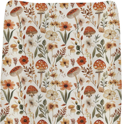 ZoUbqchY boho mushroom floral changing pad cover front view