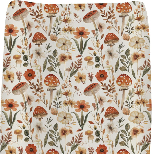 ZoUbqchY boho mushroom floral changing pad cover front view