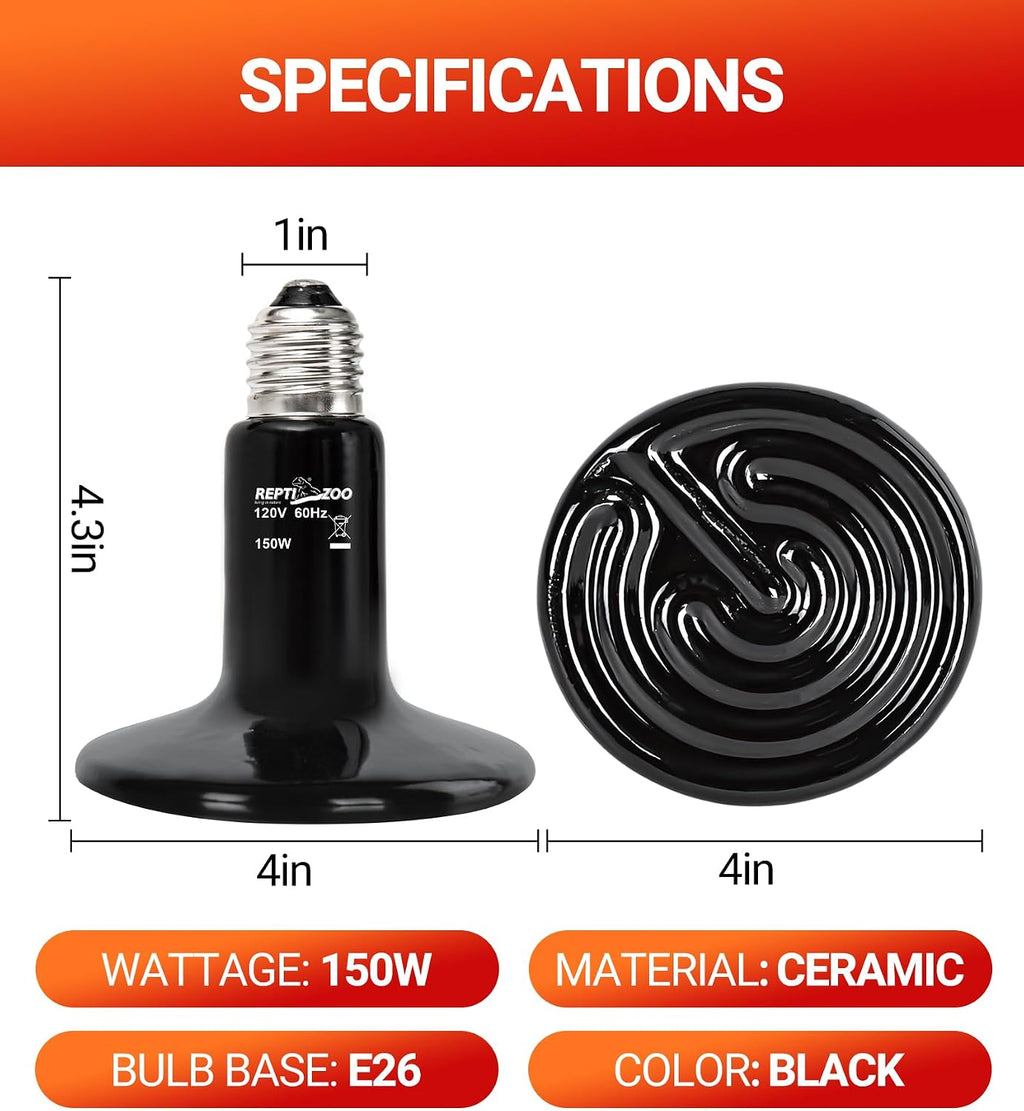 REPTI ZOO long lasting 10000 hour reptile heating bulb set