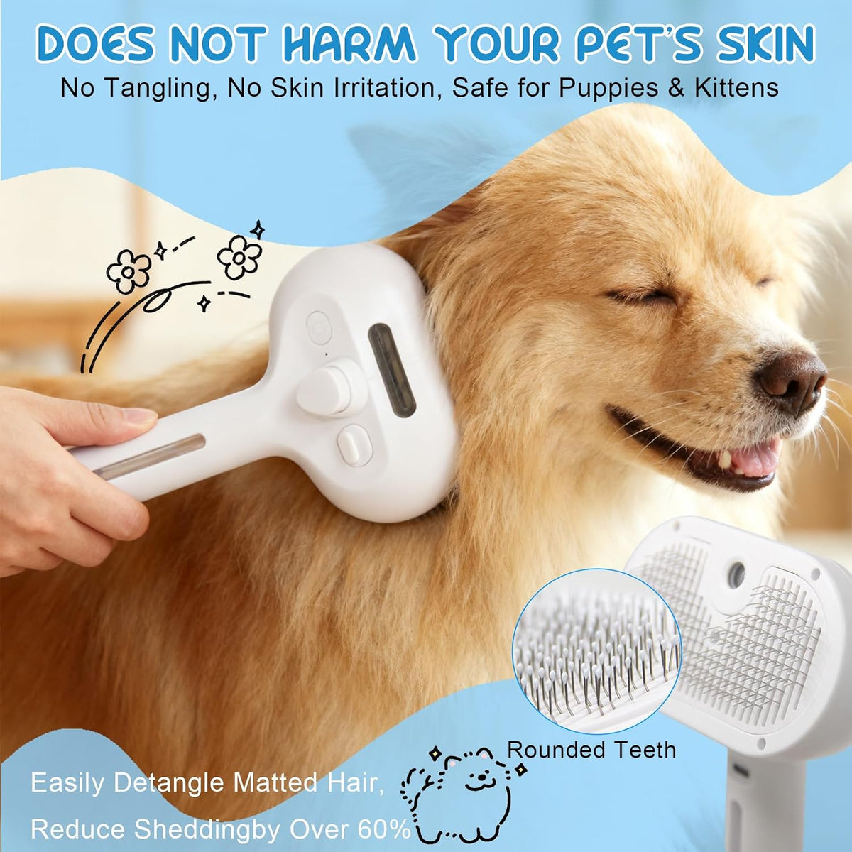 Siciry three in one pet spray comb close up of silicone bristles