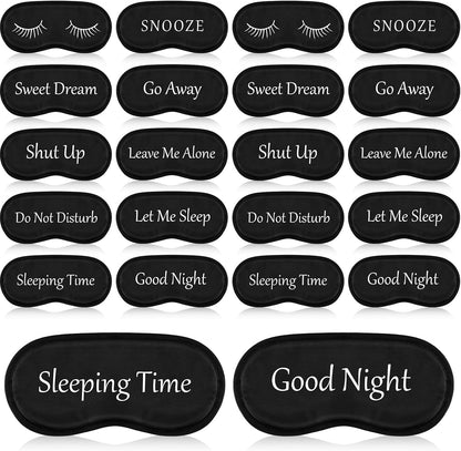 Eurzom 20 Pieces Funny Eye Sleeping Mask front view showing different slogan designs.