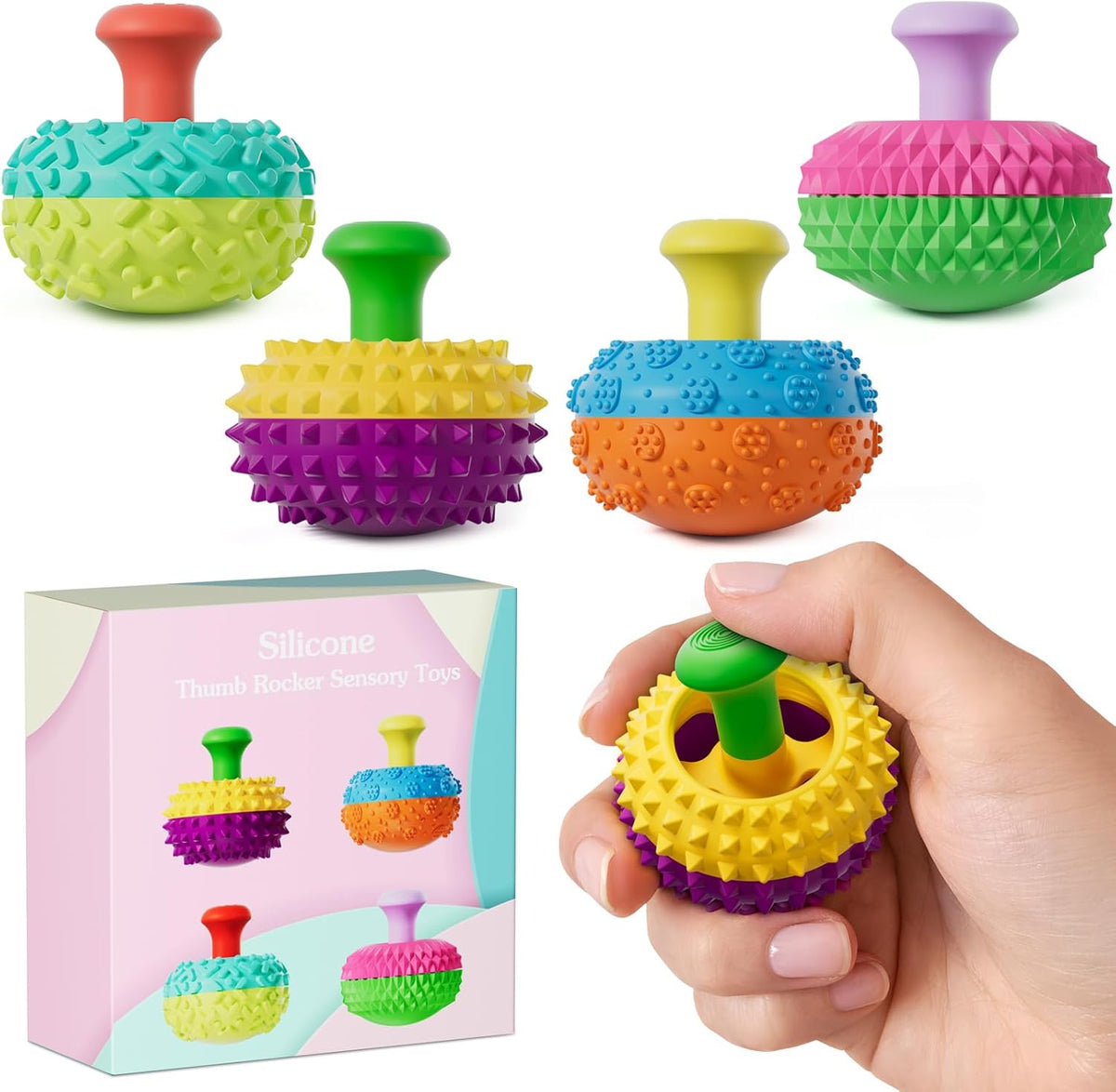 Spkwis silicone thumb rocker fidget toys pack of 4 pieces front view for anxiety relief
