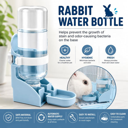 Rypet Rabbit Water Bottle No Drip - 17oz Hanging Water Fountain Automatic Dispenser Pet Cage Water Feeder for Bunny Chinchilla Guinea Pig Hedgehog Ferret Blue - Image 3