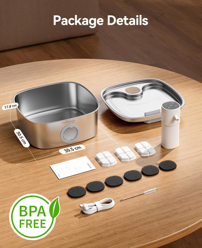 Cordless Wider Tray Dog Water Fountain, 5000mAh Battery Operated Dog Water Bowl Dispenser with 3 Motion Sensor, FEELNEEDY Stainless Steel Pet Water Fountain for Multi-Pets, Easy Setup & Clean, 8L - Image 9