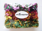 PETFAVORITES crinkle cat toys shiny metallic balls in green and purple colors close up view