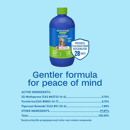 Adams Plus insect growth regulator shampoo bottle standing upright.